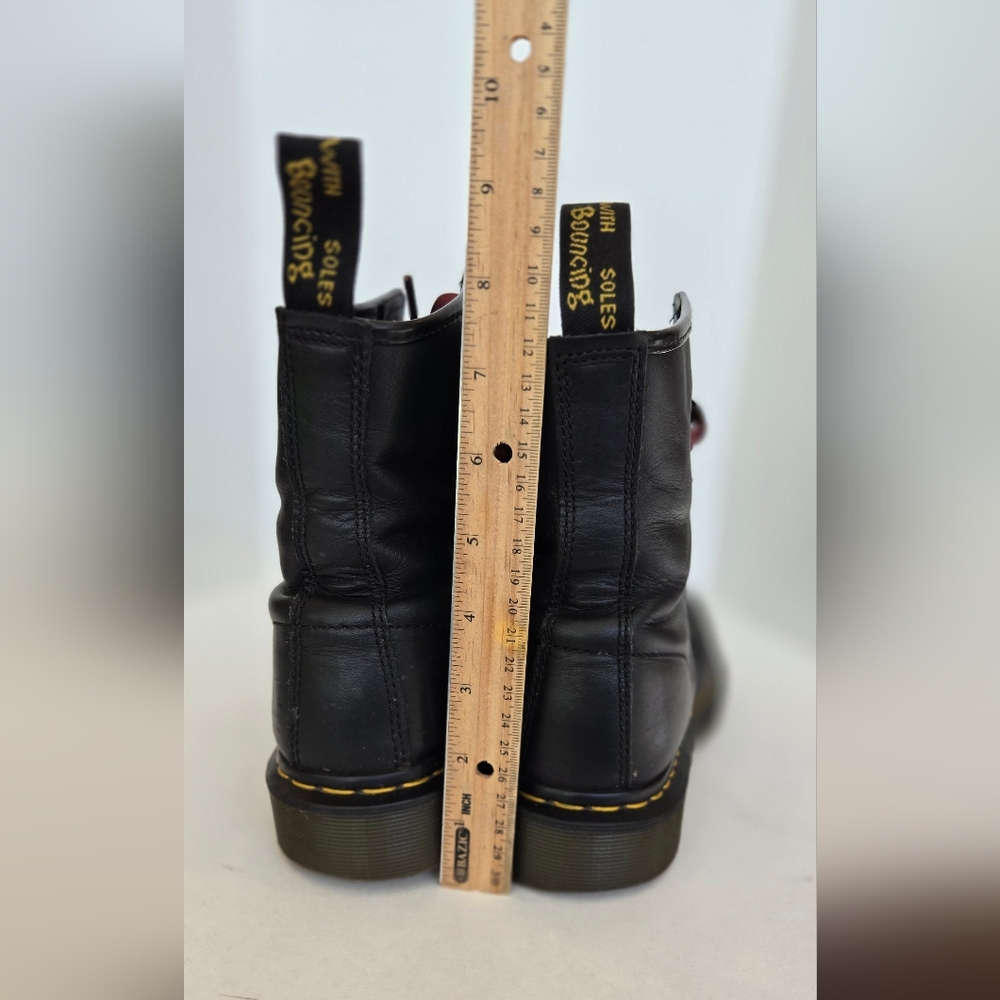 Dr. Martens Black Leather Combat Boots with Chunky Sole and Burgundy Laces - Picture 9 of 16